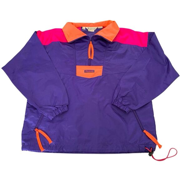 Columbia Windbreaker Pullover Womens M Purple Pink Colorblock Retro Vintage 90s - Picture 1 of 12